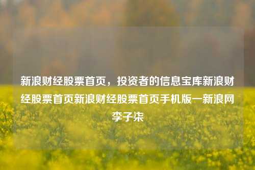 新浪财经股票首页，投资者的信息宝库新浪财经股票首页新浪财经股票首页手机版一新浪网李子柒-第1张图片-第一财经