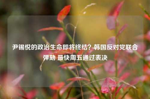 尹锡悦的政治生命即将终结？韩国反对党联合弹劾 最快周五通过表决